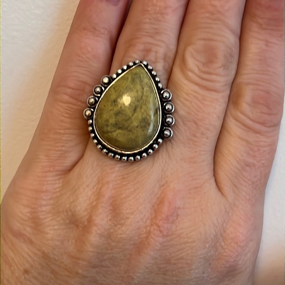 925 SILVER OVERLAY GEMSTONE RING GREEN ATLANTISITE SIZE 7.25 - Picture 5 of 5